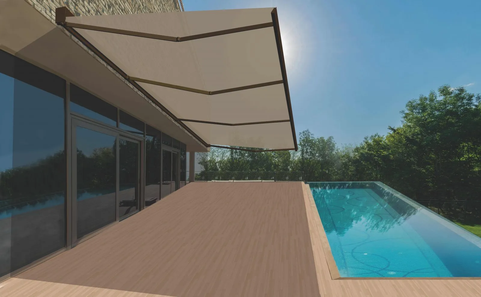 Kuadbox awnings by the pool